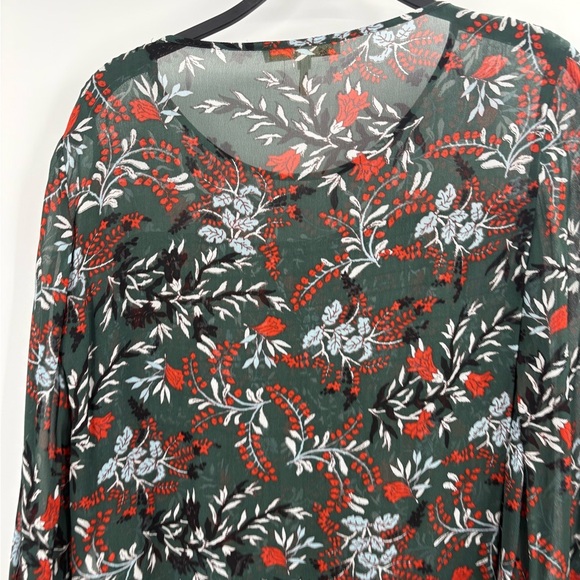 Maje Paris Green Floral Lo Fleur Crepe Georgette Top Sheer Smocked Blouse Large - Picture 9 of 15